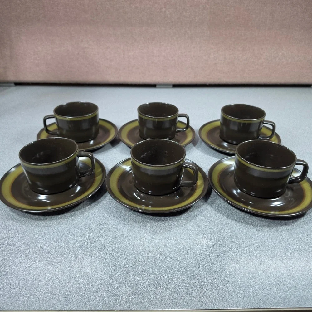 Mikasa Majorca Cup Saucer‎ Set 12pc Brown Green Vintage Japan MCM Excellent
